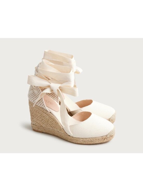 J. Crew Shoes - JCREW Lace Up High Heels Espadrille Womens 9.5 Beige Wedge Coastal Comfort Beach